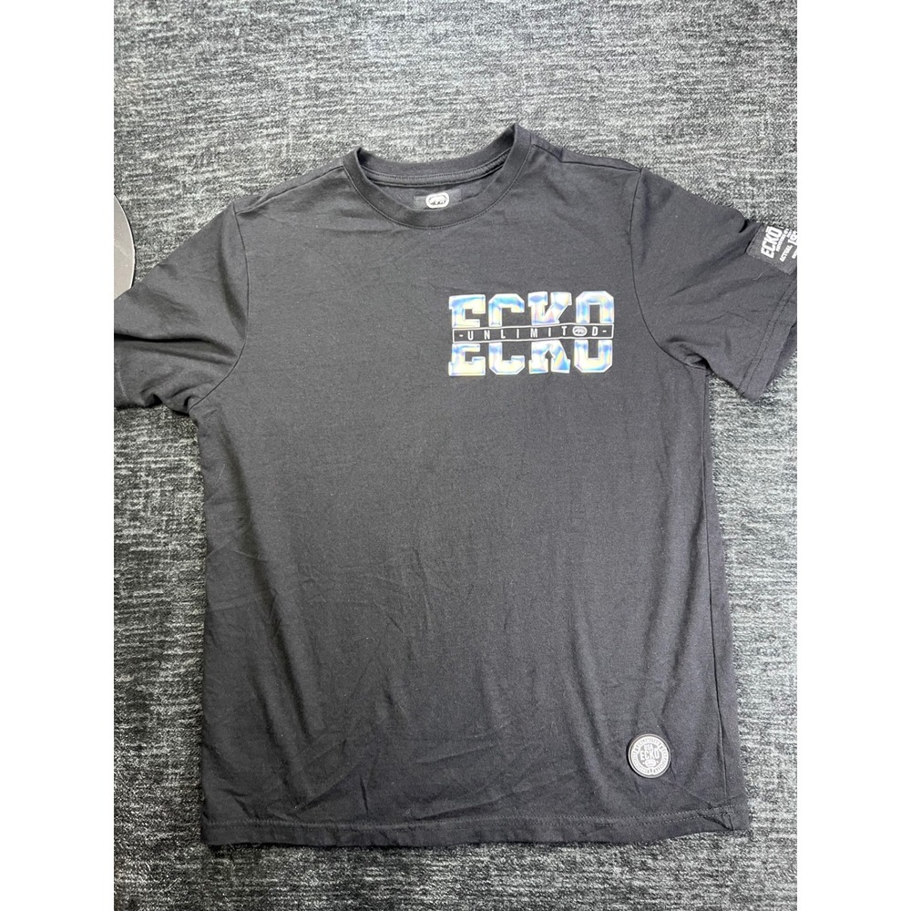 Ecko Unltd Graphic T-Shirt Mens S Black Iridescent Logo Short Sleeve Cotton Tee